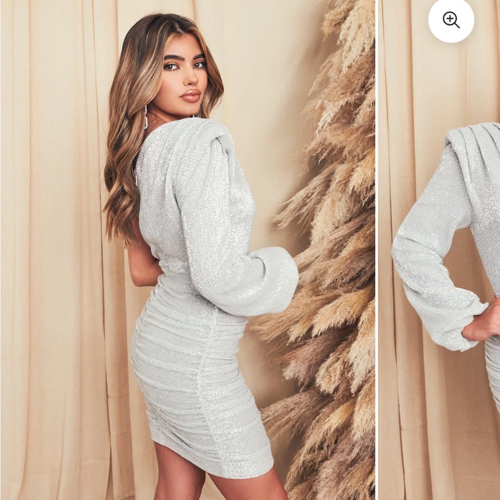 Lavish Alice silver asymmetrical mini dress